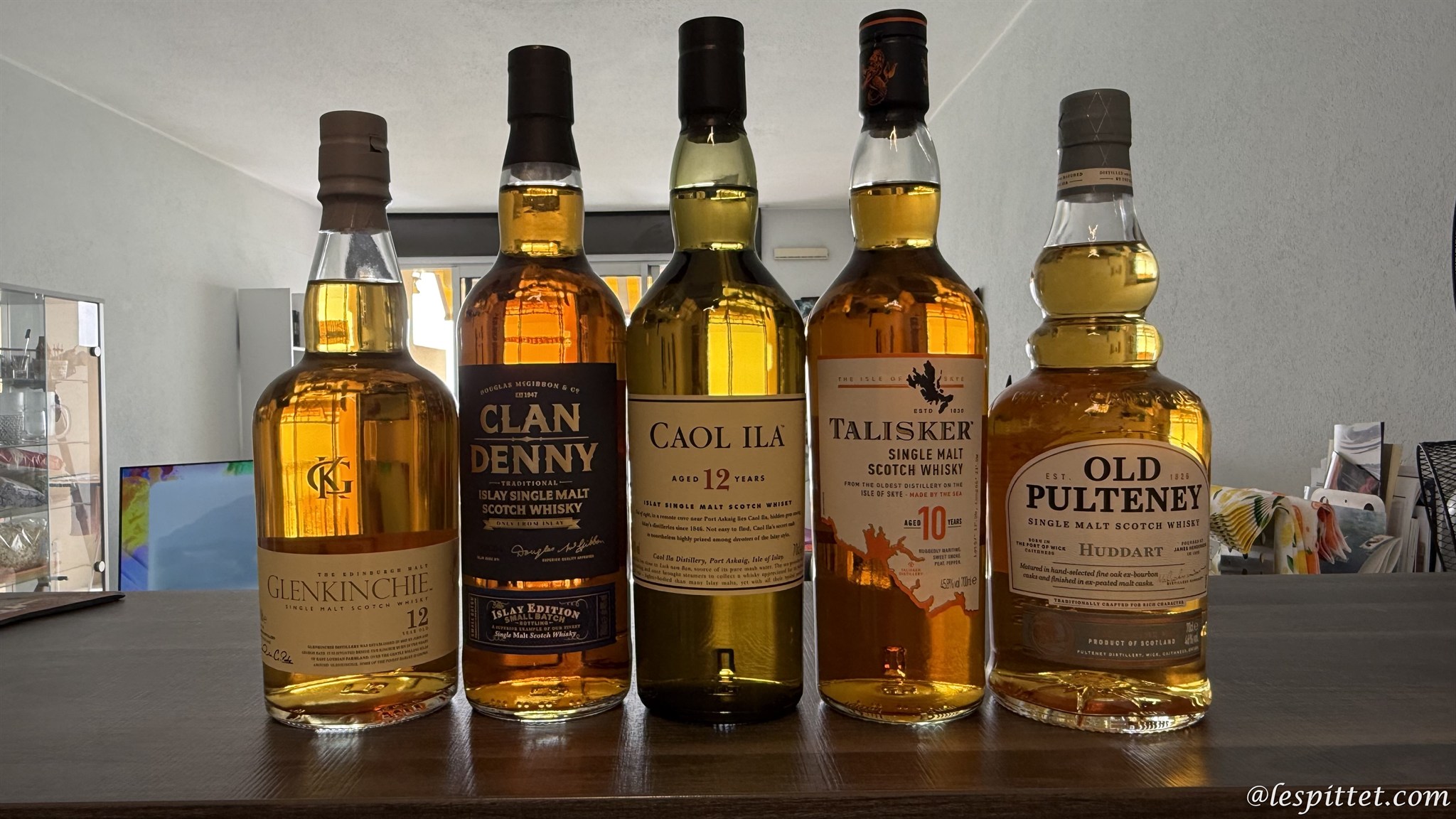 Glenkinchie, Clan Denny Islay, Caol Ila, Talisker, Old Pulteney Huddart